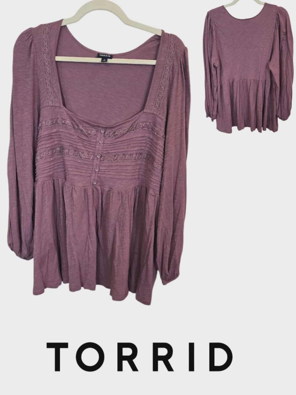 Torrid Cotton Modal Slub Square Neck Pintuck Blouse Top Womens Plus 2X